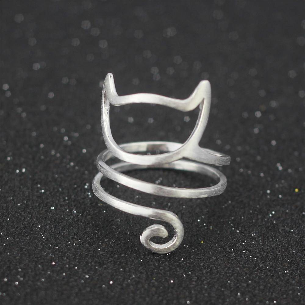 925 Sterling Silver Winding Cat adjustable Rings