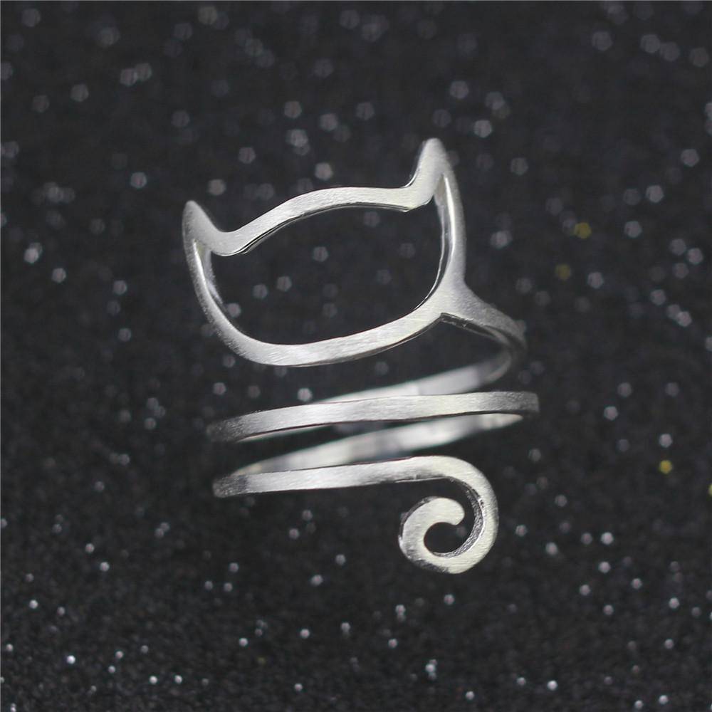 925 Sterling Silver Winding Cat adjustable Rings