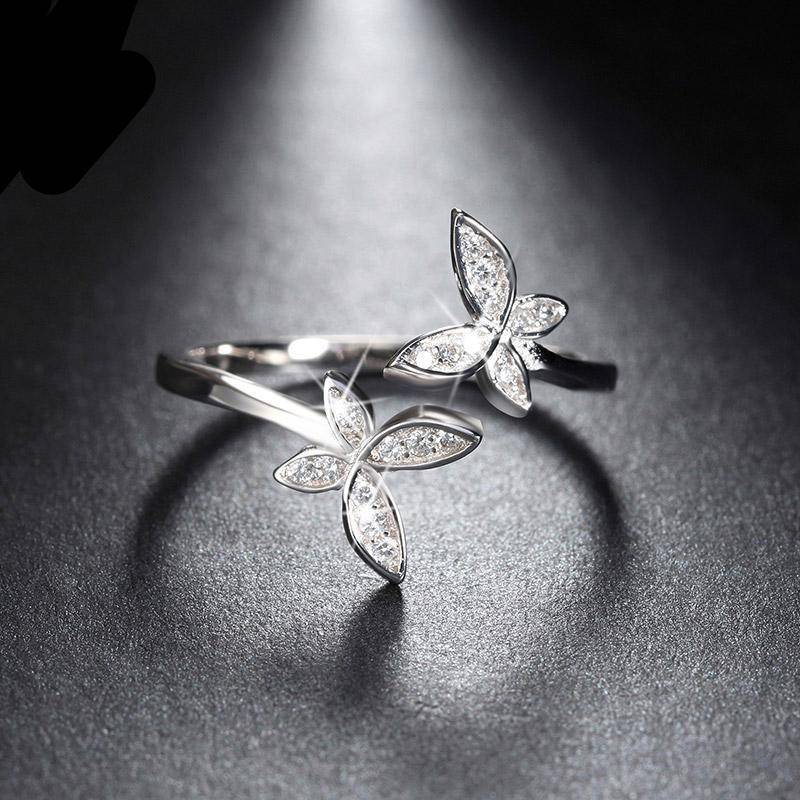 Rings Butterfly Adjustable Rings - Austrian Cubic Zirconia, Silver