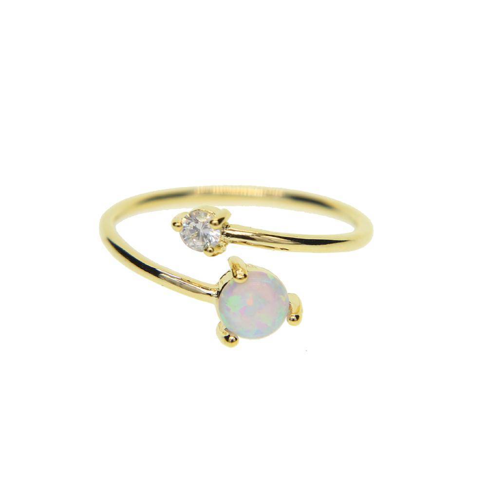 Rings Gold High quality AAA+ CUBIC ZIRCONIA white fire opal stone Adjustable delicate ring