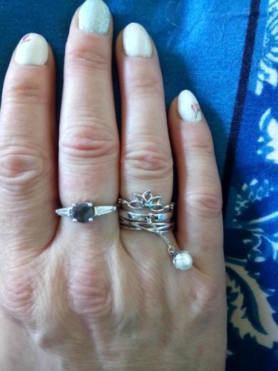 Rings Open rings dangle white pearls, 925 Sterling Silver Tears Of Flowers