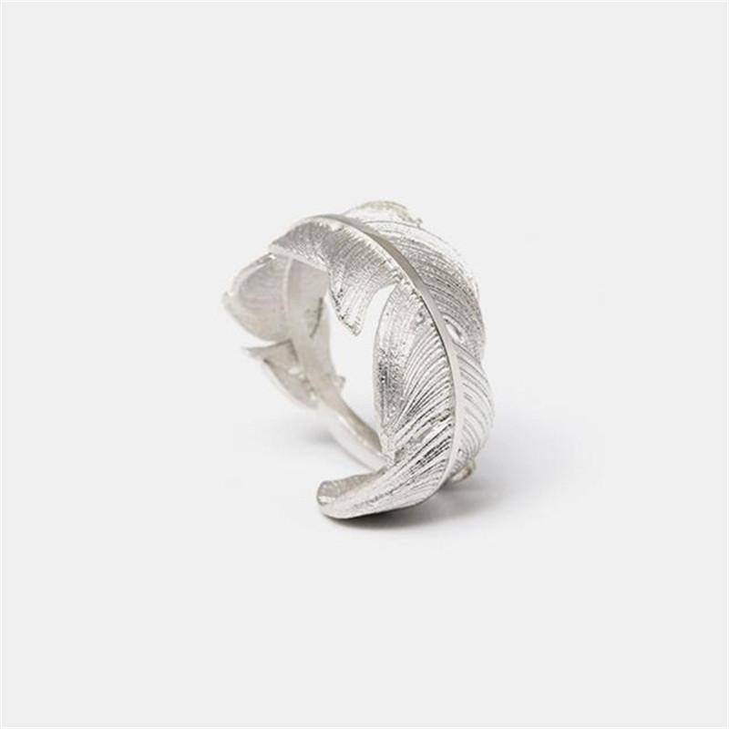 Rings Original Handmade 925 Sterling Silver Feather Open Rings
