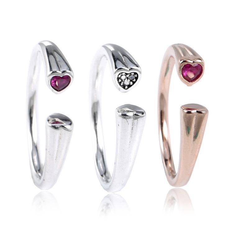 Rings Original Two Hearts Pan Ring Clear CZ  925 Sterling Silver