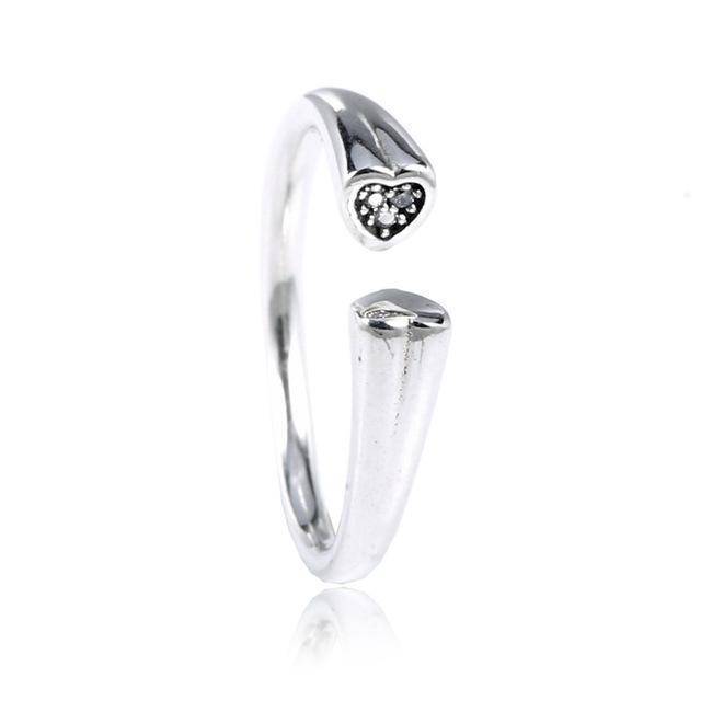 Rings Silver / 50mm Original Two Hearts Pan Ring Clear CZ  925 Sterling Silver