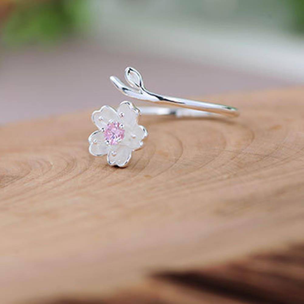 www. - Silver Color Poetic Daisy Cherry Blossom Finger Ring - JR1