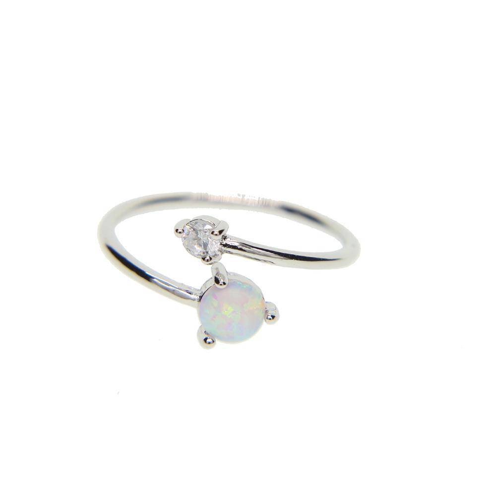 Rings Silver High quality AAA+ CUBIC ZIRCONIA white fire opal stone Adjustable delicate ring