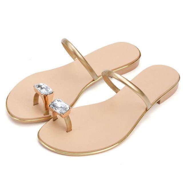 shoes gold / 3 Genuine cow leather Diamond flip flops