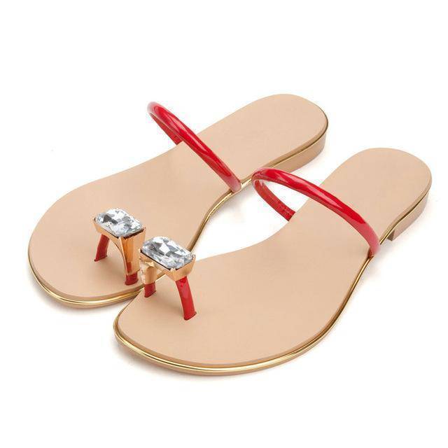 shoes red / 3 Genuine cow leather Diamond flip flops