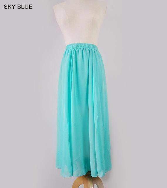 Skirts aqua / M M- XL, Fits 22" - 39", 22 Colors , Elegant High Waist Long Chiffon Skirt, Elastic Waist Maxi Skirts (80/90/100cm)