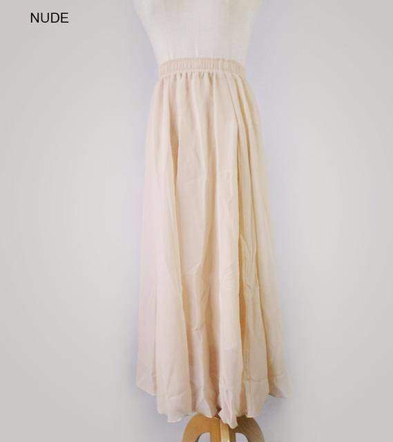 Skirts beige / M M- XL, Fits 22" - 39", 22 Colors , Elegant High Waist Long Chiffon Skirt, Elastic Waist Maxi Skirts (80/90/100cm)