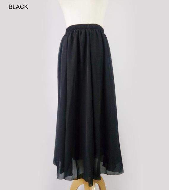 Skirts Black / M M- XL, Fits 22" - 39", 22 Colors , Elegant High Waist Long Chiffon Skirt, Elastic Waist Maxi Skirts (80/90/100cm)