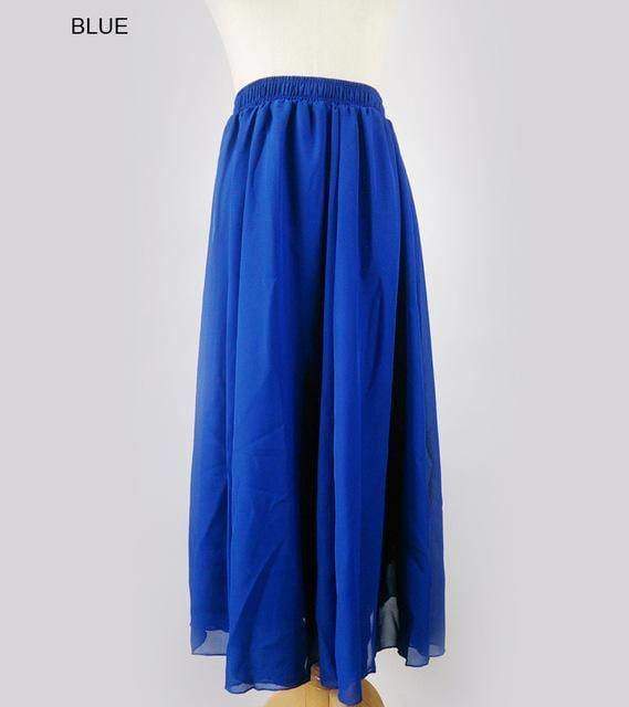 Skirts Blue / M M- XL, Fits 22" - 39", 22 Colors , Elegant High Waist Long Chiffon Skirt, Elastic Waist Maxi Skirts (80/90/100cm)