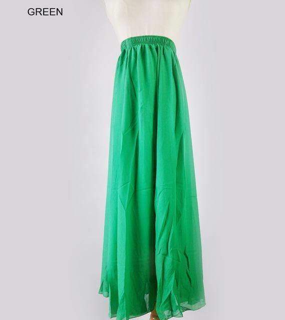 Skirts dark green / M M- XL, Fits 22" - 39", 22 Colors , Elegant High Waist Long Chiffon Skirt, Elastic Waist Maxi Skirts (80/90/100cm)