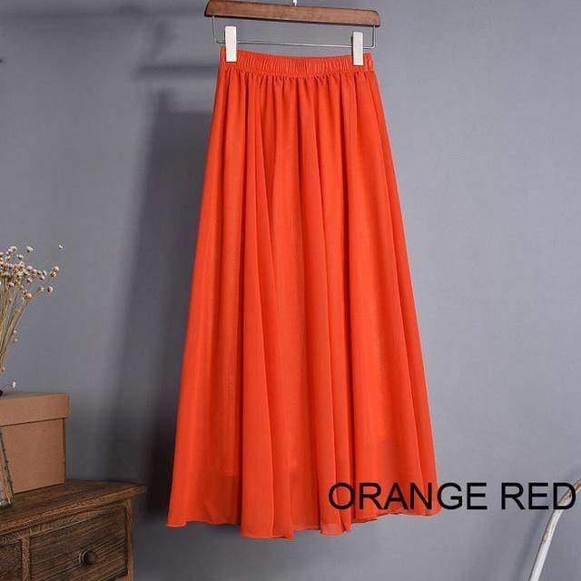 Skirts dark orange / M M- XL, Fits 22" - 39", 22 Colors , Elegant High Waist Long Chiffon Skirt, Elastic Waist Maxi Skirts (80/90/100cm)