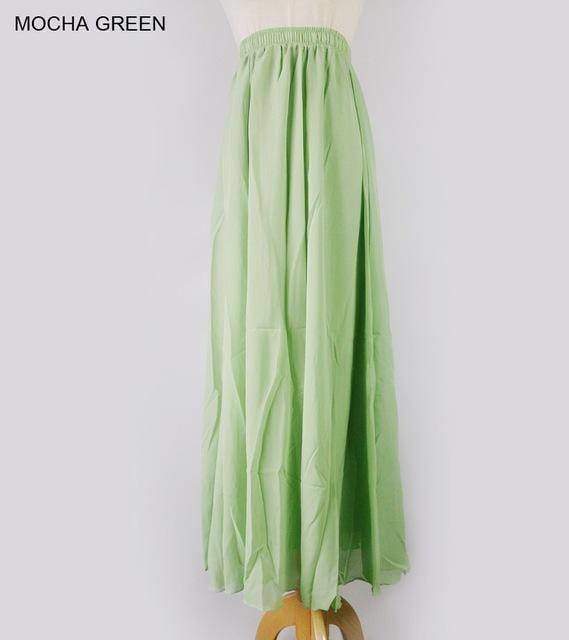 Skirts green / M M- XL, Fits 22" - 39", 22 Colors , Elegant High Waist Long Chiffon Skirt, Elastic Waist Maxi Skirts (80/90/100cm)