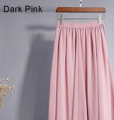 Kcocoo Womens Solid Pleated Elegant Midi Elastic Waist Maxi Skirt Chiffon  Pink S