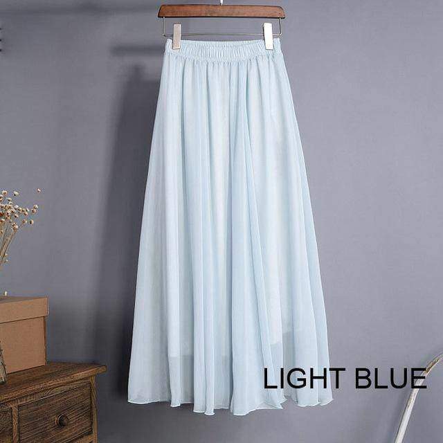 Skirts Light blue / M M- XL, Fits 22" - 39", 22 Colors , Elegant High Waist Long Chiffon Skirt, Elastic Waist Maxi Skirts (80/90/100cm)