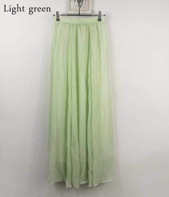 Skirts Light Green / M M- XL, Fits 22" - 39", 22 Colors , Elegant High Waist Long Chiffon Skirt, Elastic Waist Maxi Skirts (80/90/100cm)