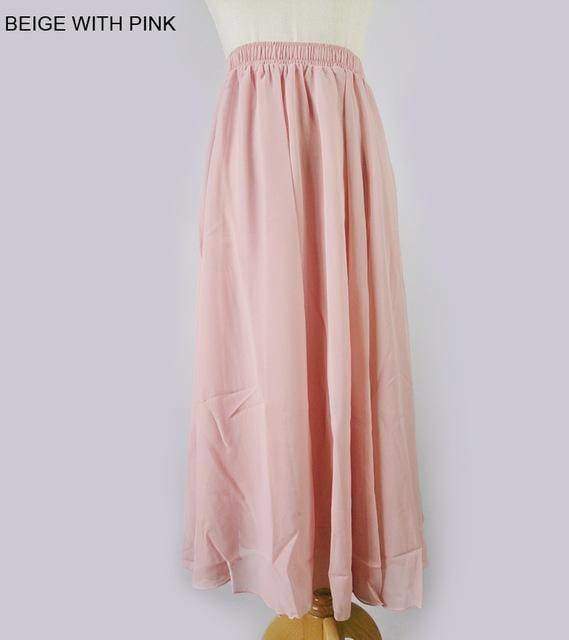Skirts light pink / M M- XL, Fits 22" - 39", 22 Colors , Elegant High Waist Long Chiffon Skirt, Elastic Waist Maxi Skirts (80/90/100cm)