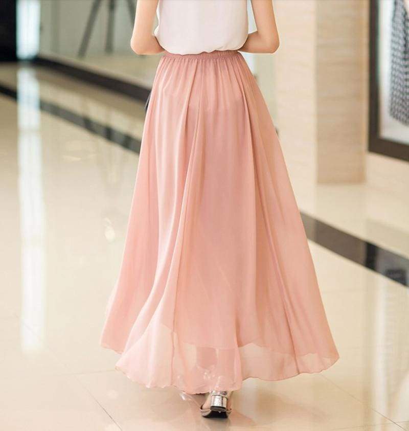 M- XL, Fits 22" - 39", 22 Colors , Elegant High Waist Long Chiffon Skirt, Elastic Waist Maxi Skirts (80/90/100cm)