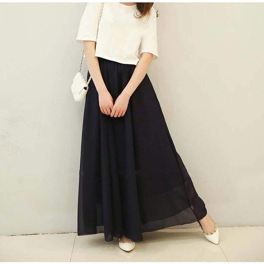Skirts M- XL, Fits 22" - 39", 22 Colors , Elegant High Waist Long Chiffon Skirt, Elastic Waist Maxi Skirts (80/90/100cm)