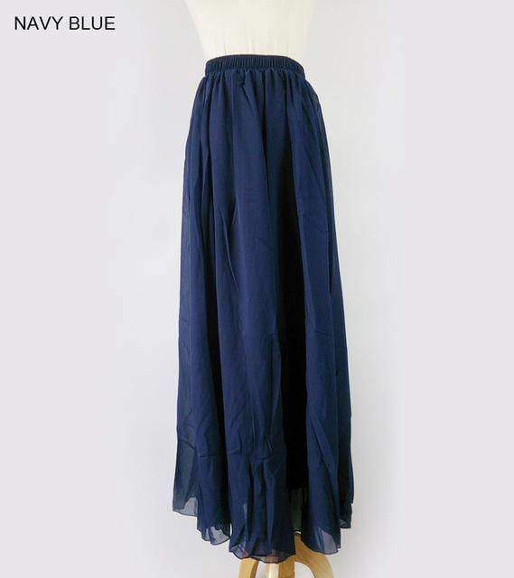 Skirts navy / M M- XL, Fits 22" - 39", 22 Colors , Elegant High Waist Long Chiffon Skirt, Elastic Waist Maxi Skirts (80/90/100cm)
