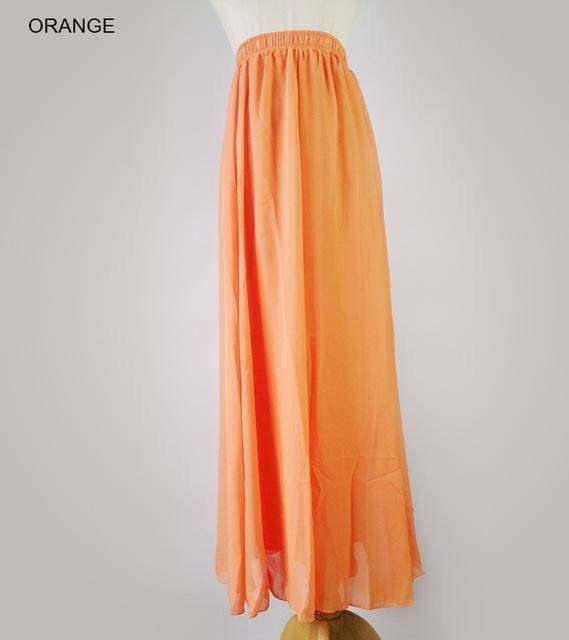 Skirts orange / M M- XL, Fits 22" - 39", 22 Colors , Elegant High Waist Long Chiffon Skirt, Elastic Waist Maxi Skirts (80/90/100cm)