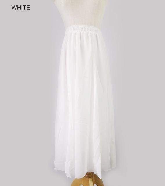 Skirts White / M M- XL, Fits 22" - 39", 22 Colors , Elegant High Waist Long Chiffon Skirt, Elastic Waist Maxi Skirts (80/90/100cm)