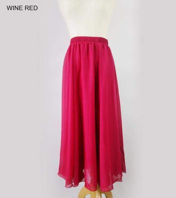 Skirts wine red / M M- XL, Fits 22" - 39", 22 Colors , Elegant High Waist Long Chiffon Skirt, Elastic Waist Maxi Skirts (80/90/100cm)