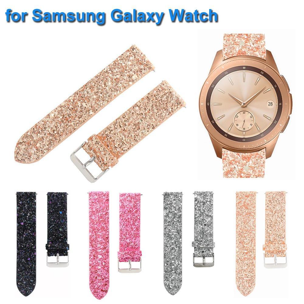 Bling Shiny Luxury Leather Replacement Watch Band Replacement Bracelet Watch Band Strap for Samsung Galaxy Watch 42/46 mm