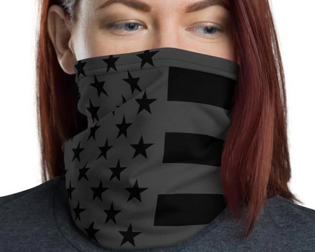 US American Flag Patriotic rustic vintage distressed print Face cover, America Washable Reusable Mask Stars black grey neck gaiter men women - USA shipping