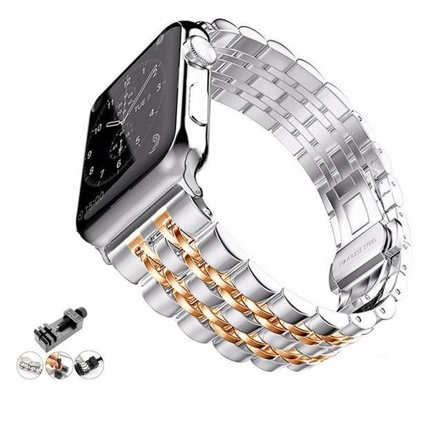 Watchbands Silver-RG w/ Tool / 38mm or 40mm Copy of High Quality Metal steel Apple Watch band Strap, 38mm 40mm 42mm 44mm