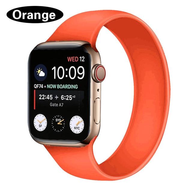 Watchbands orange / 38 40 mm S 130-150mm Solo Strap for Apple Watch 6 Band 44mm 40mm iWatch serie 4/5/6/SE Elastic Belt Silicone Loop bracelet for Apple watch 38mm 42mm|Watchbands|