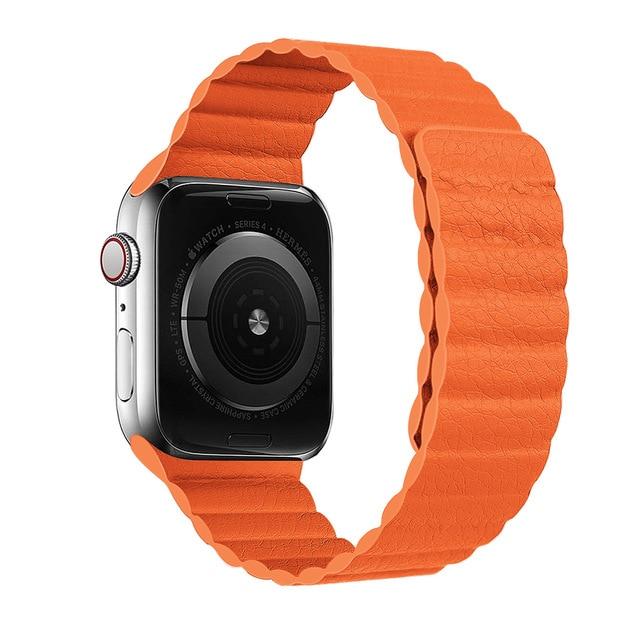 Watchbands orange / 38mm or 40mm Leather loop for Apple Watch 6 band 44mm 40mm iWatch 38mm 42mm Accessories Magnetic watchbands belt bracelet for series 5 4 3 SE|Watchbands|