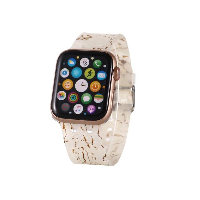 Watchbands Marbling white / 38 40mm Silicone Watch Band for Apple Watch Se 6 5 4 3 Strap 44 40mm Painted Pattern Sport Strap for Iwatch Series Watch Band 42mm 38mm|Watchbands|