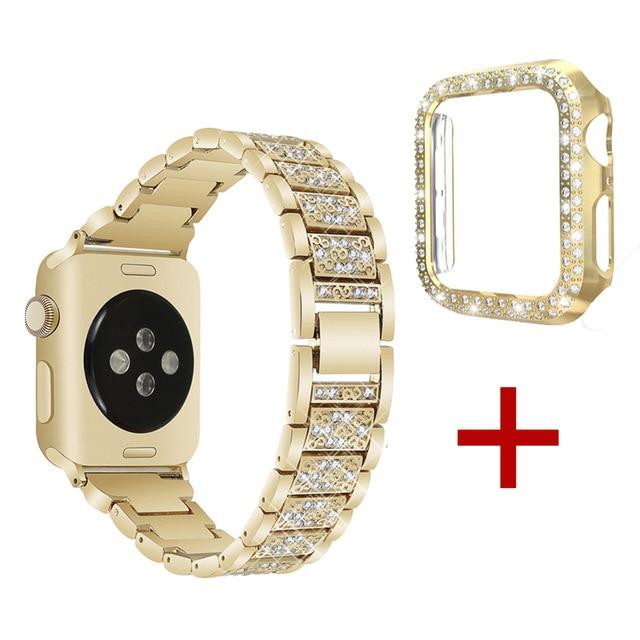 Watchbands gold band-case / 38mm Women Strap For Apple Watch Band 38mm 40mm 42mm 44mm Jewelry Bling Diamond Band+Protective Case for iWatch SE Series 6 5 4 3 2|Watchbands|