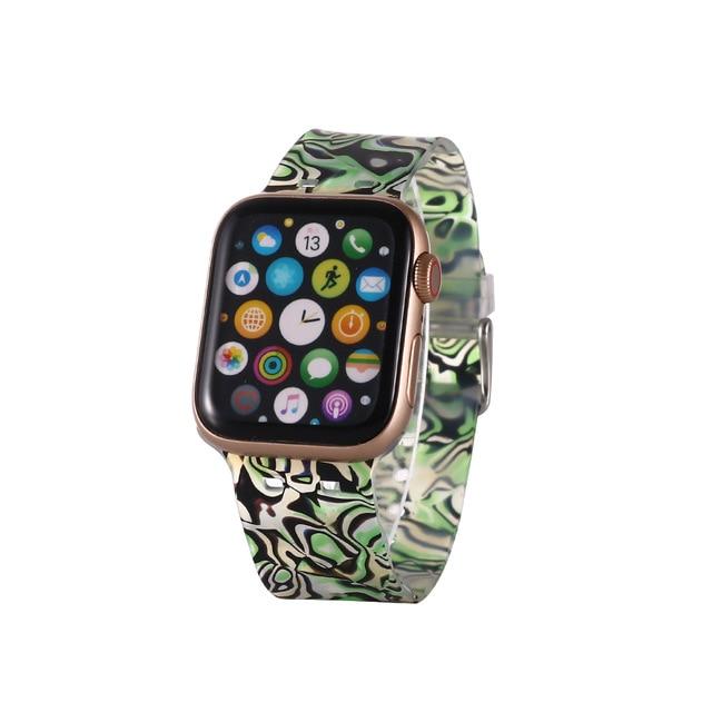 Watchbands Marbling green / 38 40mm Silicone Watch Band for Apple Watch Se 6 5 4 3 Strap 44 40mm Painted Pattern Sport Strap for Iwatch Series Watch Band 42mm 38mm|Watchbands|