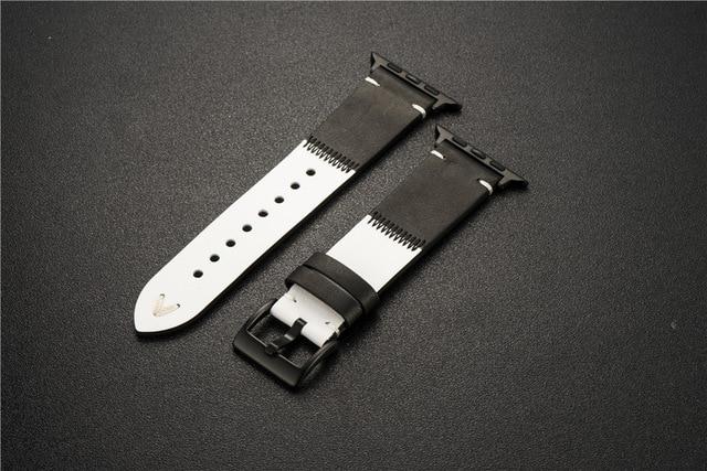 Watchbands Black white / 44mm or 42mm Leather Strap for Apple Watch Band 44mm 40mm 42mm 38mm Two color Genuine Leather Bracelet band iWatch serie 5 4 3 42 38 40 44 mm|Watchbands|