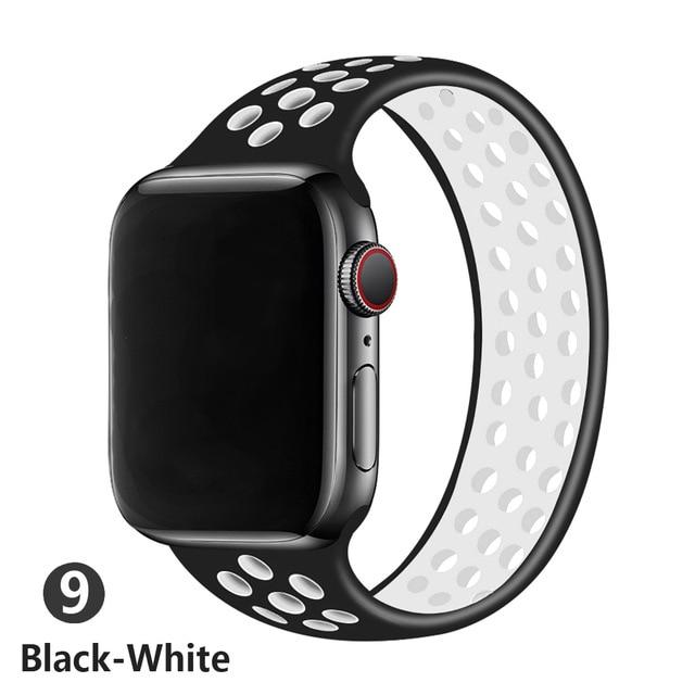 Watchbands black white / 38mm or 40mm / S Strap for Apple Watch Band 44mm 40mm 38mm 42mm watchbands Elastic Belt Silicone bracelet Solo loop for iWatch Series 3 4 5 SE 6|Watchbands|