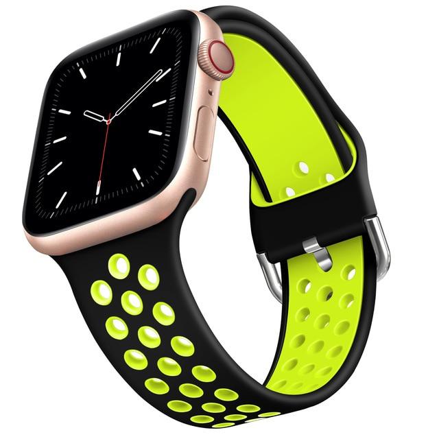 Watchbands Black green / 38mm or 40mm  SM Apple Watch Sport Band Series 6 5, Breathable Soft Silicone Strap iWatch 38mm 40mm 42mm 44mm Men Women Waterproof Wristband |Watchbands|