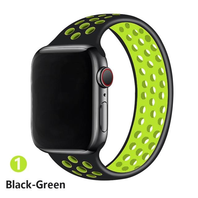 Watchbands black green / 38mm or 40mm / S Strap for Apple Watch Band 44mm 40mm 38mm 42mm watchbands Elastic Belt Silicone bracelet Solo loop for iWatch Series 3 4 5 SE 6|Watchbands|