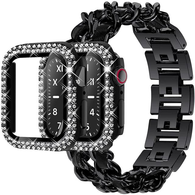 Case + Strap Series 6 5 4 3 Metal Cuban Link Bracelet Wristband