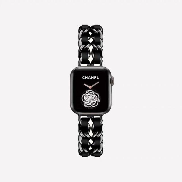 Watchbands Black Black / 38mm or 40mm Leather & Steel Bracelet For Apple Watch Band Series 6 5 4 Ladies Luxury Metal Strap iWatch 38mm 40mm 42mm 44mm Wristband |Watchbands|