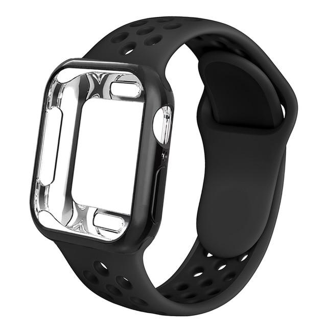 Watchbands black black / 38MM S M Case+strap for apple watch 5 band 44mm 40mm 42mm 38mm sports silicone bracelet wristband for iwatch series 5 4 3 2 1 Accessories|Watchbands|