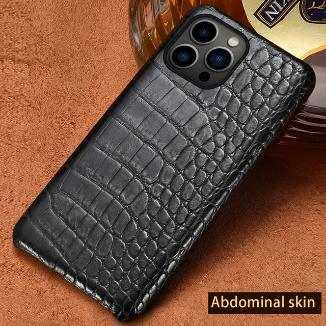 20％ Off | Genuine Crocodile Leather Phone Case For iphone 15 13 14 Pro Max 12 Mini 12 11 Pro Max XR X XS Max Cover for iPhone 7 8 Plus SE
