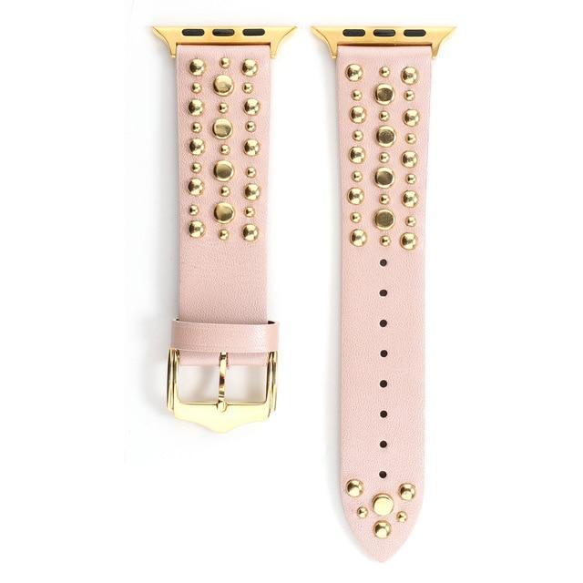 Home pink buckle G / 38mm / 40mm Rivets Band for Apple Watch 44/42mm Sport Loop Strap Correa Iwatch Series 5/4/3/2/1 38mm 40mm Bracelet Apple Watch Leather Belt