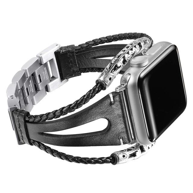 Watchbands A-Black / 38mm Leather loop Band For Apple Watch Series 6 5 4 3 SE Bracelet Handmade Natural Genuine Leather strap For iWatch 38mm 42mm 40/44mm|Watchbands|
