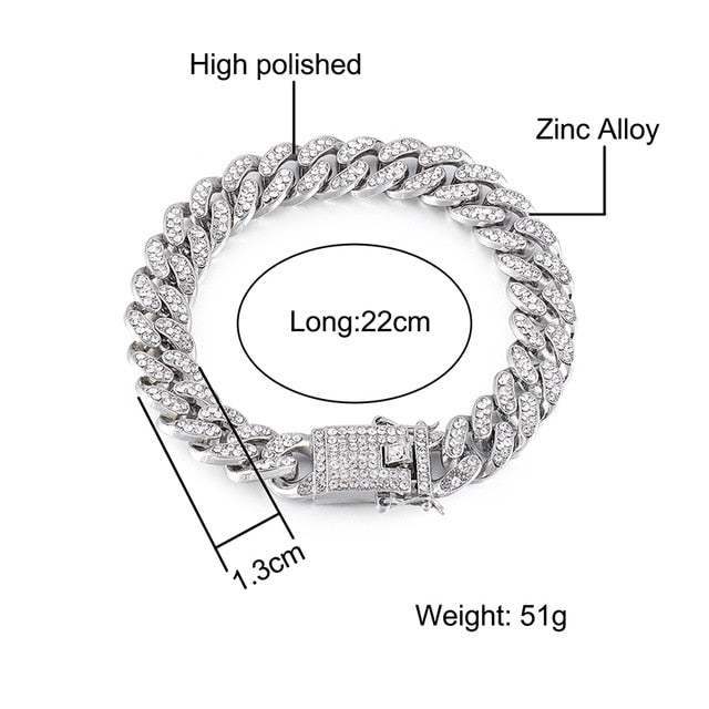 8.5inch Bling Iced Out Cuban Zirconia Cuban Miami Link Homme For Men's