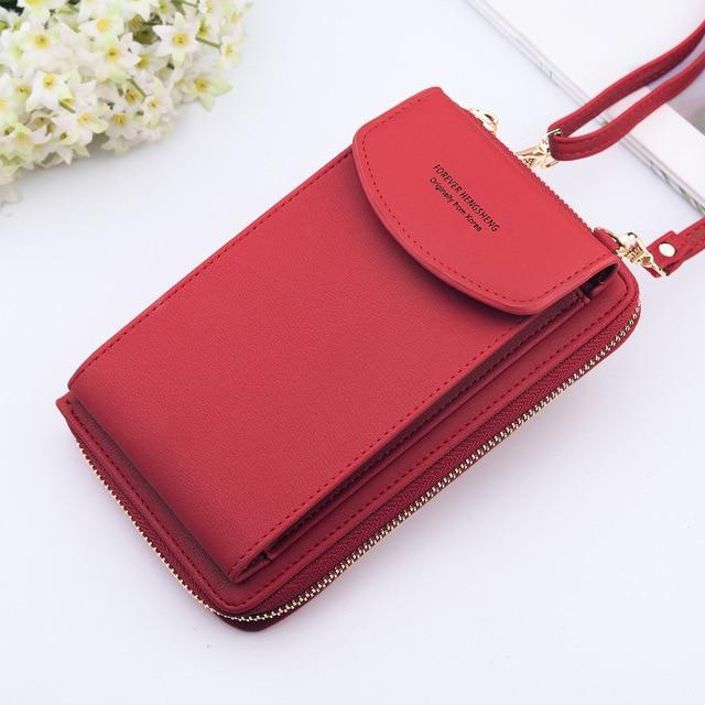 Top-Handle Bags wine red New Women Purses Solid Color Leather Shoulder Strap Bag Mobile Phone Big Card Holders Wallet Handbag Pockets for Girls|Top-Handle Bags|