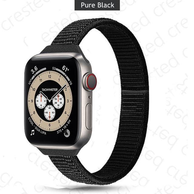 Watchbands 4 Black / 38mm-40mm Slim Strap for Apple watch band 44mm 40mm 42mm 38mm smartwatch wristband Nylon Sport Loop bracelet iWatch series 5 3 4 se 6 band|Watchbands|
